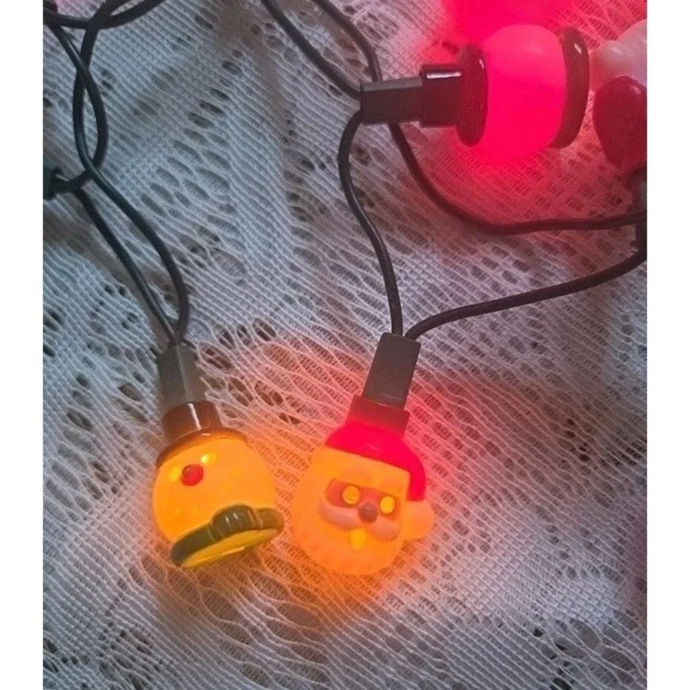 Santa & Snowman Miniature Blow Mold Bulb Covers 50 String Light Set Vtg Decor